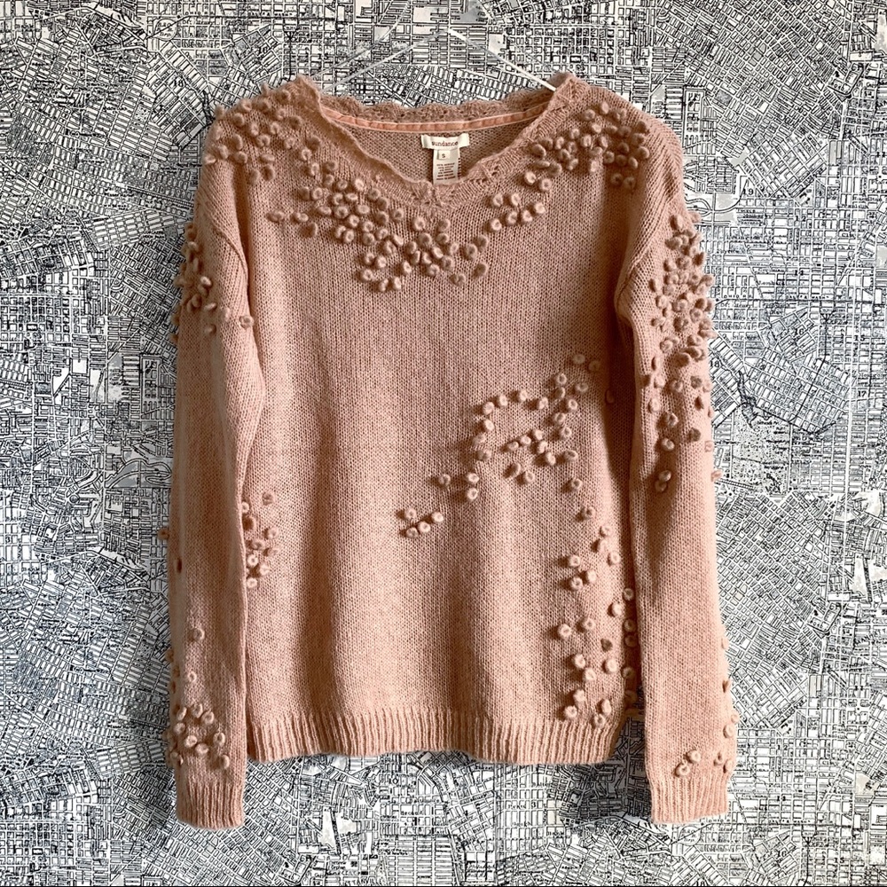 Sundance Light Pink Embellished Wool Blend Sweater